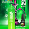 Publicité pour Bang Blaze Shisha comprenant une vape jetable verte étiquetée « Double Apples », un narguilé et une bouteille d'e-liquide avec des pommes, mettant en évidence 40 000 bouffées, 40 ml d'e-liquide, une batterie de 1 000 mAh et des spécifications de bobine en maille.