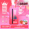 Image promotionnelle pour Bang Blaze Shisha montrant deux appareils de vapotage bleus étiquetés « 40000 Puffs » et « Blueberry Ice », un narguilé en arrière-plan, une bouteille de saveur Blueberry Ice et des caractéristiques du produit telles qu'une batterie de 1000 mAh, une capacité de 40 ml et une bobine en maille.