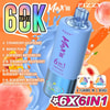 Dispositivo de vapeo Fizzy Max Iii en color azul con pantalla digital, rodeado de ilustraciones de frutas y etiquetado con seis sabores que incluyen fresa y frambuesa, mango y melocotón, y arándano y sandía, que promueve 60.000 bocanadas y seis sabores en un solo dispositivo.