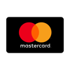 Mastercard-logo met overlappende rode en gele cirkels boven het woord 'Mastercard' op een zwarte achtergrond.