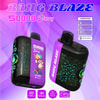 Bang Blaze 50000 Starry Vape デバイスのプロモーション画像。LED 星座パターンと漫画の猿のグラフィックが付いた 2 つの黒と紫の Vape を特徴とし、550 mAh バッテリー、デュアル メッシュ、急速充電、3 つのモード オプションなどの機能が記載されています。