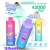 Bang King トリプル使い捨て Vape のカラフルな広告。45,000 パフ、フレーバー切り替え用の 3-in-1 スイッチ、Type-C 充電、650 mAh バッテリー、鮮やかなパッケージ デザインによる 10 種類のフレーバー オプションを特徴としています。