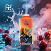 Dispositivo vape Fumot Leopard 40K colorato con grafica leopardata, circondato da ciliegie e cubetti di ghiaccio su una superficie bagnata, con vapore che si alza sullo sfondo.