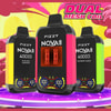 Tre färgglada Fizzy Nova Plus vape-enheter med digitala skärmar, märkta med smakerna Blue Razz Lemonade och Raspberry Lemon, mot en livfull gul och rosa bakgrund med texten 'Dual Mesh Coil.'