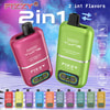 Colorful Fizzy Twins 2-In-1 Disposable Vape Devices Showcasing Different Flavors, Each Device Displaying Digital Controls And The Ability To Change Flavors.
