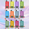 Twelve Colorful Disposable Vape Devices Labeled '5000 Twins Fizzy,' Each With Names And Images Of Different Fruit Flavors, Arranged In A Grid Against A Pastel Gradient Background.