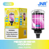 Immagine del prodotto e confezione per Jnr Mega Shisha Hookah, aroma Love 66, con design rosa cristallino e una scatola che evidenzia 100.000 tiri e avvertenza sulla nicotina.