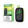 Goodie Apple Mr. Goodie Cinnamon Vape Deviceと、カラフルなUFOとスペースをテーマにしたデザインを備えたパッケージング、25Kブーストモード、50Kエコモード、ニコチン警告の顕著なラベル付け。