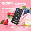 Vopk Ultra 40000 Vape Device With Digital Display, Surrounded By Grapes, Apples, Pears, And Raspberries, Highlighting Dual Flavor Options: Grape Berry Burst And Pear Apple Raspberry.