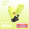 Twee roze Airmez 4-in-1 wegwerp-vape-apparaten met een cartoonhond met een bril en een beanie, met 120.000 kiezels en vier genoemde smaken: Red Mojito, Love 66, Mixed Berries en Strawberry Watermelon, getoond op een roze gradiëntachtergrond met Fox-branding.