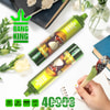Gröna och gula Bang King engångsvapes med en illustrerad gorilla med hjälm, placerade på en vit yta med blommor, böcker och en hand som skriver med en ugglepenna bredvid; reklamtext som framhäver '40 000 puffar' och produktspecifikationer.