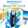 Due vape usa e getta Bangking Ice Cool con design a schizzi blu e bianchi, con icone e testo che evidenziano 50.000 tiri, 5 livelli di freddo regolabile, capacità da 25 ml, batteria da 850 mAh, ricarica Type-C e doppia coil mesh.