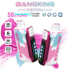 Due vape usa e getta Bangking con design a pennellate rosa, bianche e blu, display LED, ricarica Type-C, capacità liquido 25 ml, batteria 850 mAh, freddo regolabile su cinque livelli e testo promozionale che evidenzia 50.000 tiri.
