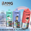 Two Bang Legend 3-In-1 Vape Devices Featuring Cartoon Apes On Their Labels, Set Against A Snowy Mountain Background, With Text Highlighting Features Such As 85,000 Puffs, Mesh Coil, Smart Display, And Usb Type-C Charging.