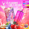 Promotional Image For The Stagbar 4 In 1 Cherry Edition Vape Device, Showing A Pink Vape With Four Selectable Cherry-Flavored Options, Surrounded By Colorful Fruit And Splash Graphics.