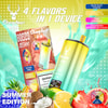 Stagbar 4-In-1 Vaping Device Summer Edition Featuring Four Flavors—Blue Razz Fusion, Pineapple Coconut Ice, Pink Lemonade, And Strawberry Watermelon Fusion—With Vibrant Fruit Graphics And Product Packaging.