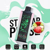 Stagbar Pulse Vape Device With Neon Design, Surrounded By Promotional Text, Strawberry Flavor Indication, And Icons For Mesh Coil, 30Ml Capacity, Usb-C Rechargeable, Adjustable Airflow, And E-Liquid Screen Display.