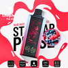Stagbar Pulse Blue Razz Ice Vape Device With Digital Screen Display, Surrounded By Vibrant Red And White Graphics, Featuring Flavor Icons, Product Features, And An Inset Image Of Blueberries And Raspberries.