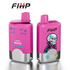 Twee roze FIHP -merkvape -apparaten met dubbele smaken, vetgedrukte tekst die duidt op 40.000 trekjes en dubbele smaak, met het ene apparaat met een cartoon -skelet in een jas en het andere met de smaken Black Dragon Ice en Kiwi Passion Fruit Guava.
