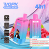 Colorful Vopk 4-In-1 Vape Devices With Gradient Pink And Blue Design, Showing Four Flavors (Love 66, Raspberry Watermelon, Strawberry Raspberry Cherry, Cherry Candy Ice) And Product Features, With Fruit Graphics Including Watermelon, Cherry, And Raspberry In The Background.