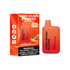 Bang Blaze Bc5000 Disposable Vape Device And Its Packaging Labeled Peach Mango Watermelon Flavor, With A Warning About Nicotine And Images Of Fruit On The Box.