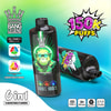 Bang Legend Vaping デバイスのプロモーション画像。カラフルなグラフィックが描かれた 2 つの黒い円筒形デバイスを特徴とし、「150K パフ」、6 つの調整可能なフレーバー、オイルタンク 3、および LED スクリーン、Type-C 充電、850 Mah バッテリーを含む製品機能を強調しています。.