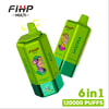 Two Green Fihp Multi Vape Devices Featuring Cartoon Monkey Designs, Labeled With Flavors And Highlighting 6 In 1 Function And 120000 Puffs