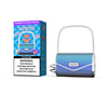 Vaprivée Blue Razz Lemon Disposable Vape Device Styled Like A Small Handbag With A Silver Chain, Shown Next To Its Blue Retail Packaging Featuring Bold Product Details And A Nicotine Warning Label.