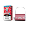 Vaprivée Watermelon-Flavored Vape Device Styled Like A Red Purse With A Chain Handle, Shown Next To Its Red Checkered Packaging Featuring Product Features And A Nicotine Warning Label.