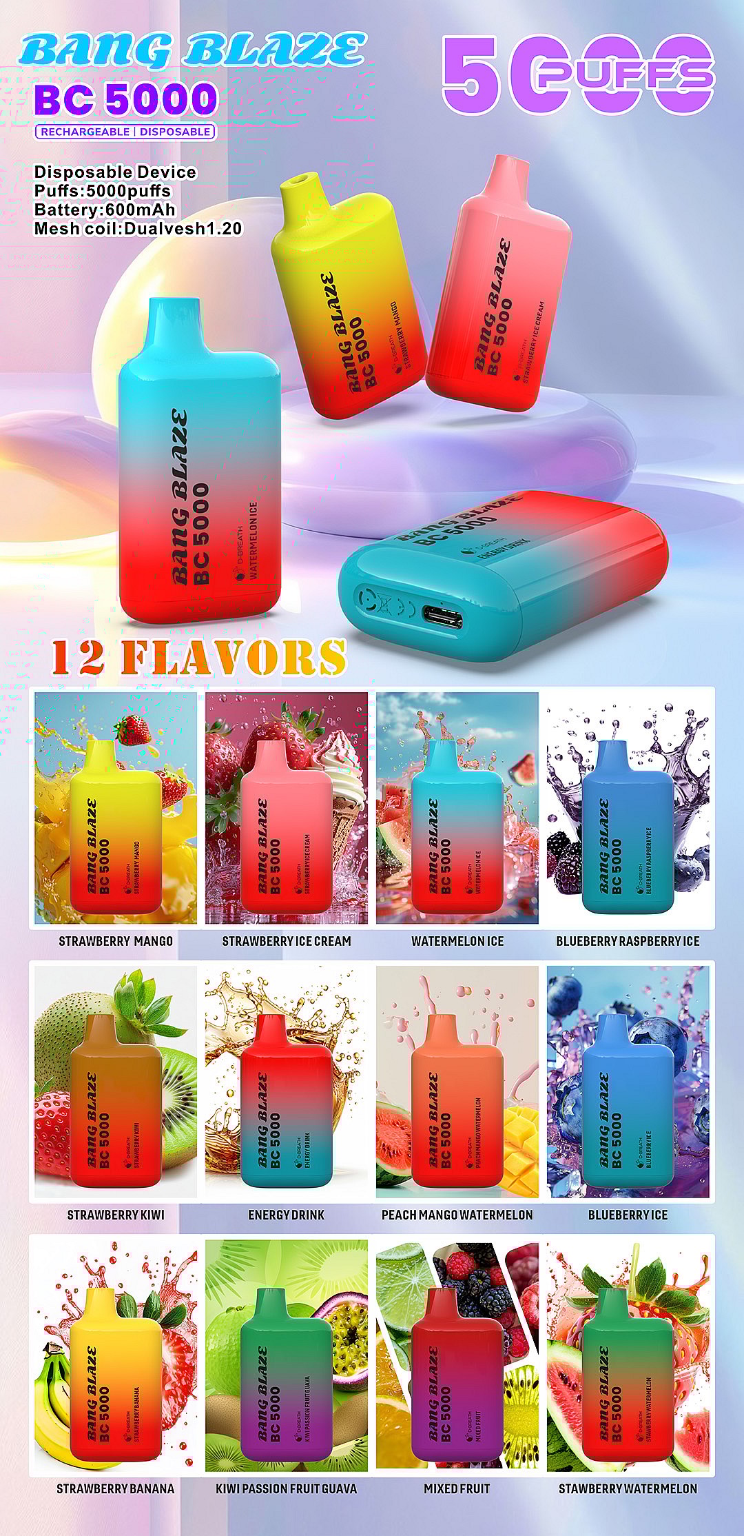 Bang Blaze Bc 50000 Puffs Disposable Vape – Dual Mesh Coil &Amp; Compact Rechargeable Design