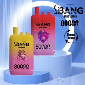 Twelve colorful Bang Legend vape devices arranged in a grid, each displaying a unique gradient color scheme, illustrated monkey graphic, and surrounded by images of various fruits and candies representing different flavors.