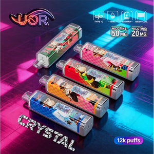UOR Crystal 12000 vape with RGB light glow, 12000 puffs, 18ml, front view