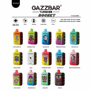 Angle view of Gazzbar Rocket 20000 highlighting USB-C charging port and curved ergonomic mouthpiece