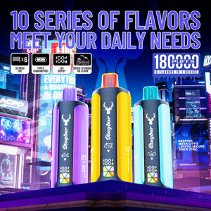 Stag Bar 180000 disposable vape device in hand, showing six flavor chambers and LED display screen