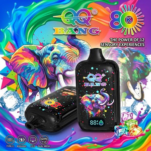 QQ Bang 80000 disposable vape front view showing smart screen displaying battery and e-liquid levels