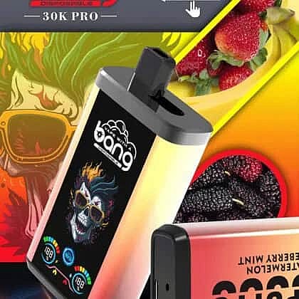 Colorful Vape Device Packaging Featuring A Skull With Sunglasses, Surrounded By Images Of Strawberries, Blackberries, And Mint Leaves.