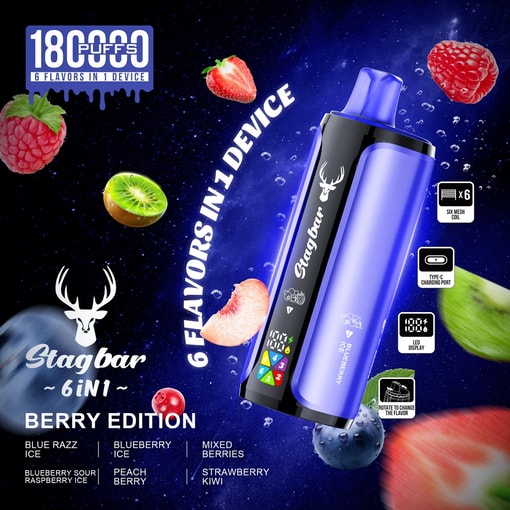 Stag Bar 180000 Berry Edition Box With Six Mixed Berry And Ice Flavor Combinations