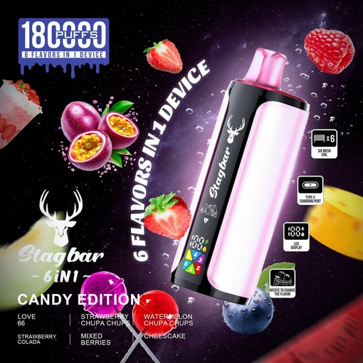 Stag Bar 180000 Candy Edition Box With Sweet-Inspired Flavors Like Chupa Chups, Colada, And Cheesecake