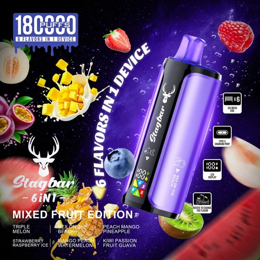 Stag Bar 180000 Mixed Fruit Edition Packaging With Six Tropical And Fruit Blend Flavors