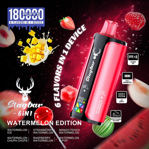 Stag Bar 180000 Watermelon Edition Box With Six Watermelon-Based Flavor Variants