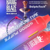 Advertentie voor Bang Blaze Shisha Vape met 40.000 trekjes, Type-C-opladen, 1000 mAh-batterij, 40 ml capaciteit, mesh-coil en bosbessen-frambozensmaak, met productafbeeldingen en een traditionele waterpijp.