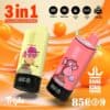 Advertentie voor Bang King Vapen met twee kleurrijke vape-apparaten met cartoon-aapillustraties, promotie van 3 instelbare smaken, grote capaciteit van 85.000 puffs, Type-C-opladen en een 600 mAh-batterij.