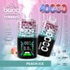 BANG Tornado 40000 Wegwerp vape-apparaten in de Peach Ice Flavour, met kleurrijke gradiëntontwerpen, digitaal display en het markeren van 40.000 trekjes, drie mesh-spoel, verstelbaar vermogen, 40 ml volume, 850 mAh batterij en Type-C-opladen.