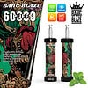 Bang Blaze 60000 wegwerp-vape-apparaat met een fantasie-skeletkrijgerontwerp, productspecificaties en muntblaadjes die een koele mintsmaak uitstralen.