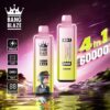 Twee Bang Blaze 4-in-1 wegwerp-vape-apparaten met 60.000 trekjes op een levendige, futuristische achtergrond met productspecificaties zoals een 650 mAh-batterij, 1,0 Ohm-weerstand, Type-C-opladen en een digitaal display.