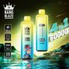 Twee Bang Blaze 4-in-1 wegwerp-vape-apparaten worden getoond tegen een gloeiende, futuristische achtergrond, met producticonen die kenmerken zoals een 650 mAh-batterij, Type-C-opladen, digitaal display en een capaciteit van 60.000 trekjes benadrukken.