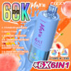 Fizzy Max Iii Vape-apparaat in blauw met digitaal display, omringd door fruitillustraties en gelabeld met zes smaken, waaronder aardbei, framboos, mango, perzik en bosbes, watermeloen. Goed voor 60.000 trekjes en zes smaken in één apparaat.