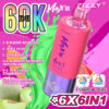 Promotie-afbeelding voor de Fizzy Max Iii 6-in-1 vape. Deze afbeelding toont een roze en paarse vape met fruitmotieven, met zes smaakcombinaties, waaronder Blueberry Raspberry, Triple Melon en Strawberry Ice, tegen een levendige roze achtergrond met dynamische spatten en tekst die de nadruk legt op 60K Puffs.
