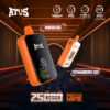 Imagen promocional de los dispositivos Afus Vape en sabores Mango Ice y Strawberry Ice, con dos dispositivos naranja y negro con especificaciones que incluyen batería de 1000 mAh, 28 ml de e-líquido, carga tipo C, bobinas de malla doble y capacidad de 25 000 bocanadas, todo ello presentado en un entorno de túnel futurista iluminado con neón.