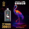Promotionele afbeelding voor Bang King Vape Black Dragon Ice Flavour, met een vape -apparaat met een kraanillustratie, een kleurrijke neonkraan en productspecificaties, waaronder mesh -spoel, 650 mAh batterij en 30.000 trekjes.